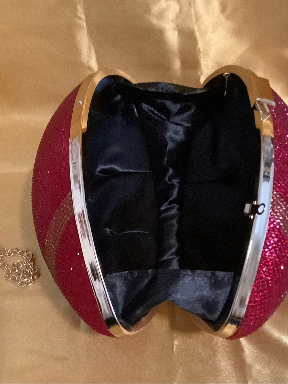 Red Crystal Football Clutch with Gold Frame - Picture 2 of 3